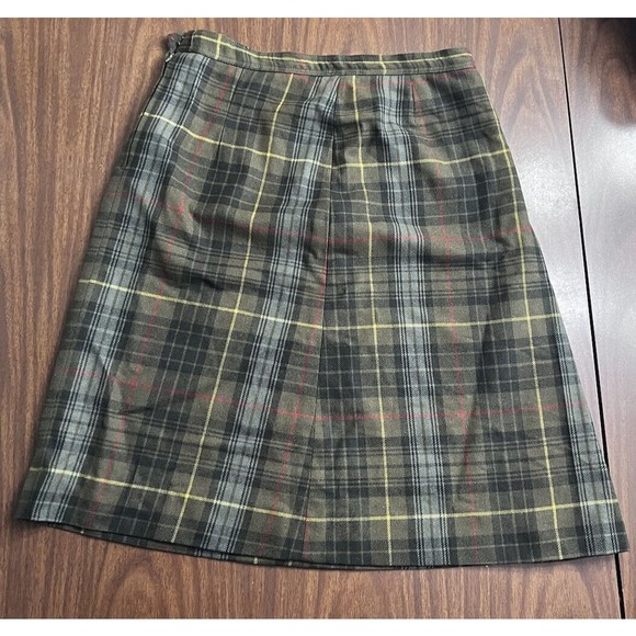 VTG Evan Picone Wool Skirt Sz L? Green Brown Yellow Plaid Pleated Union Made USA - Picture 5 of 9